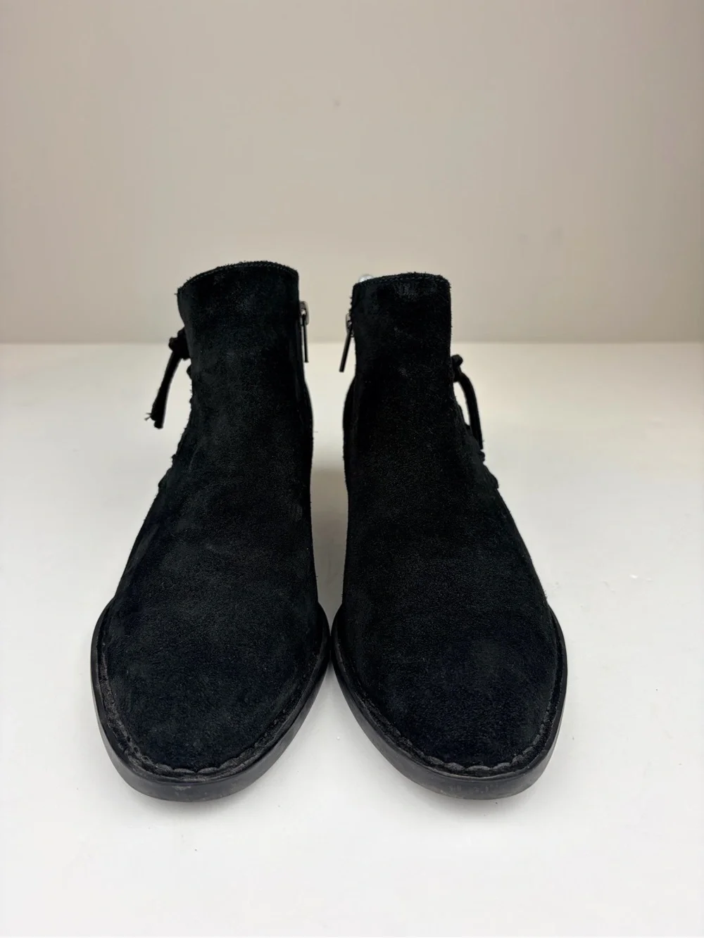 Born Black Suede Ankle Booties Side Zip Lace Up Low Heel Womens 9.5M